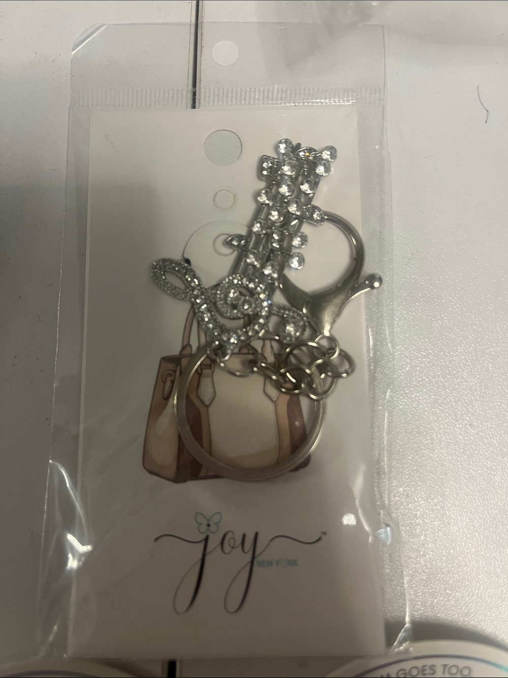 Silver Crystal musical note bag charm